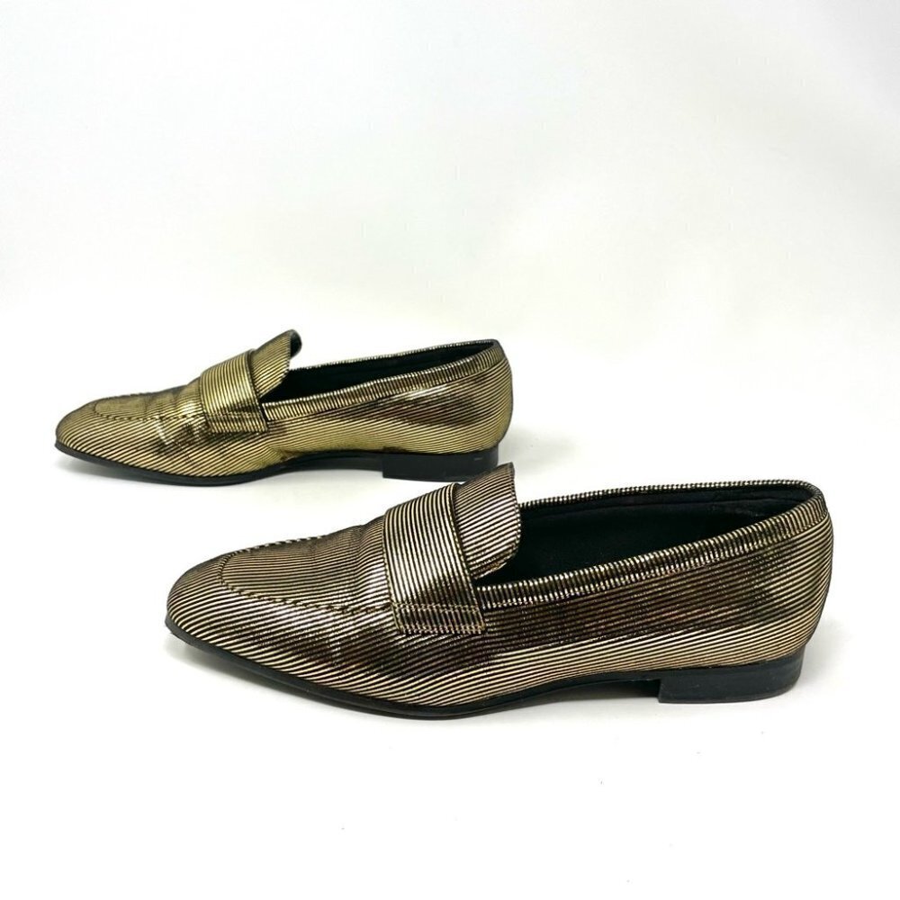 Charles and Keith Black and Gold Metallic Bar Strap Loafer Size 36/ 6 - Picture 4 of 11